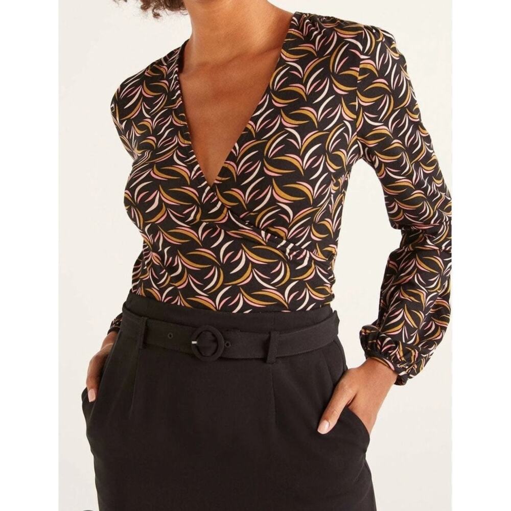Boden Surplice Wrap Blouse Floral Swirl Print US 4